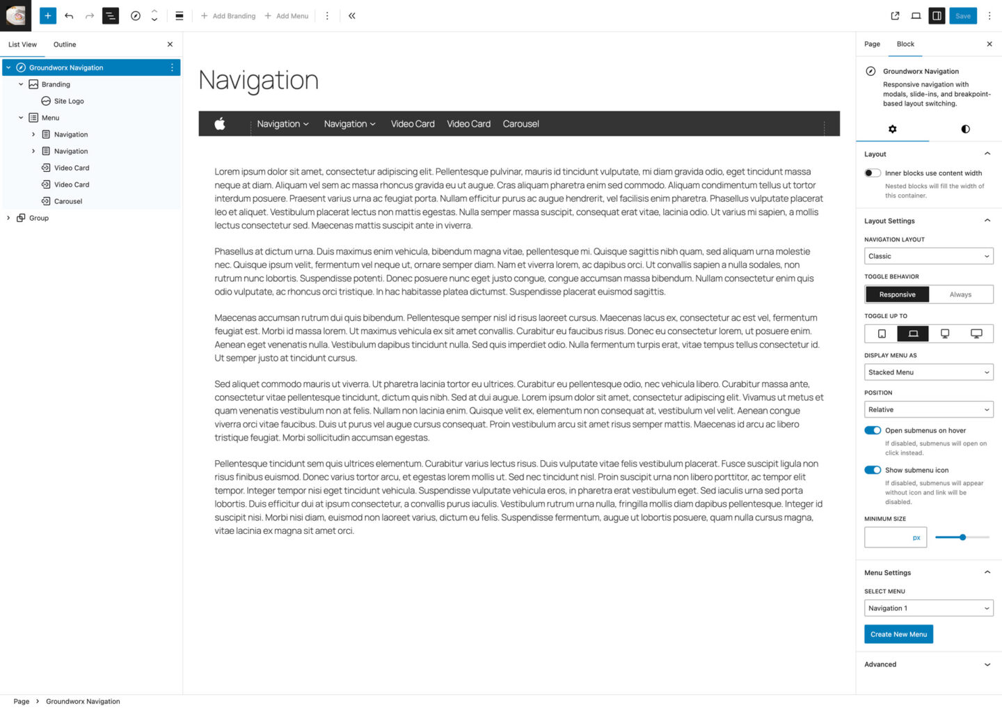 Groundworx Navigation Editor