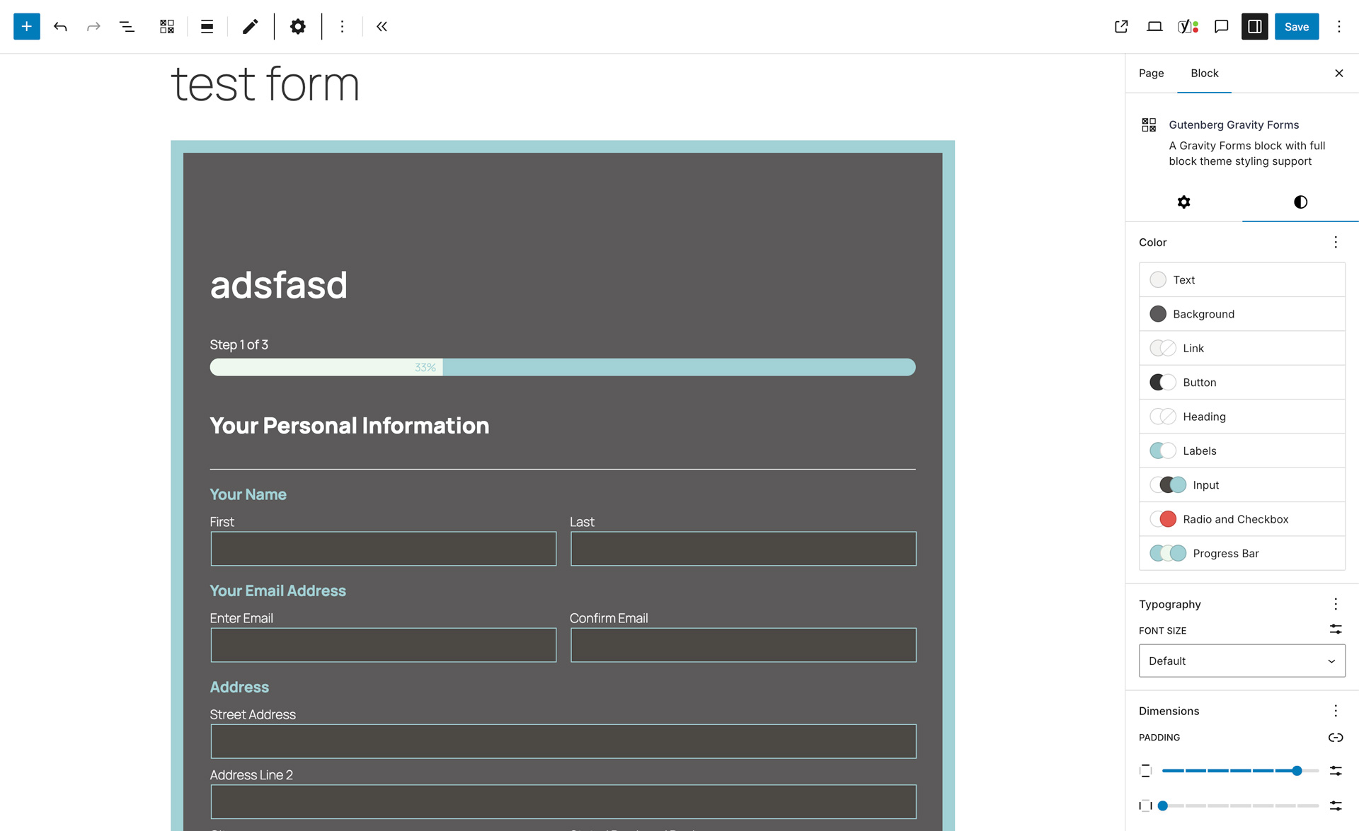 Gravity Forms Gutenberg Settings