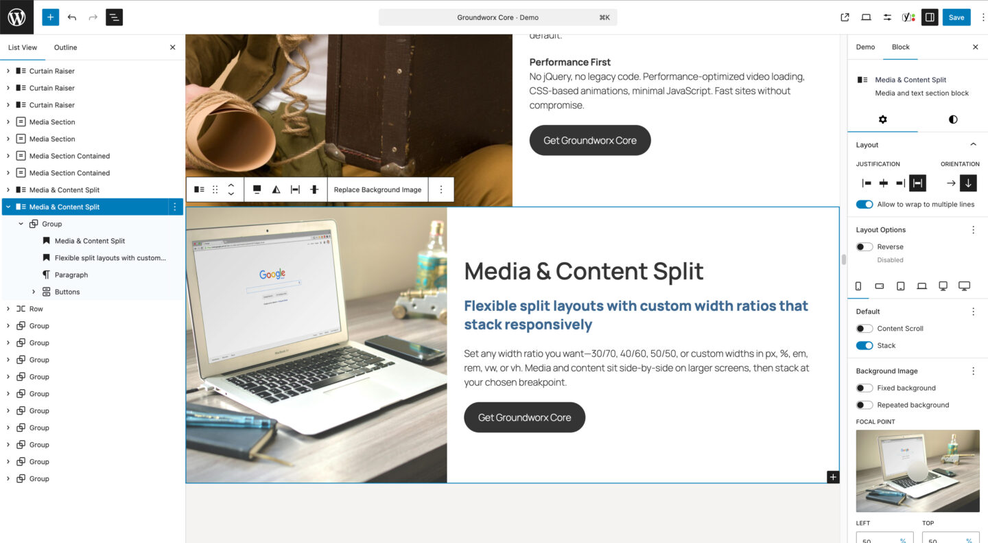 Groundworx Media Content Split