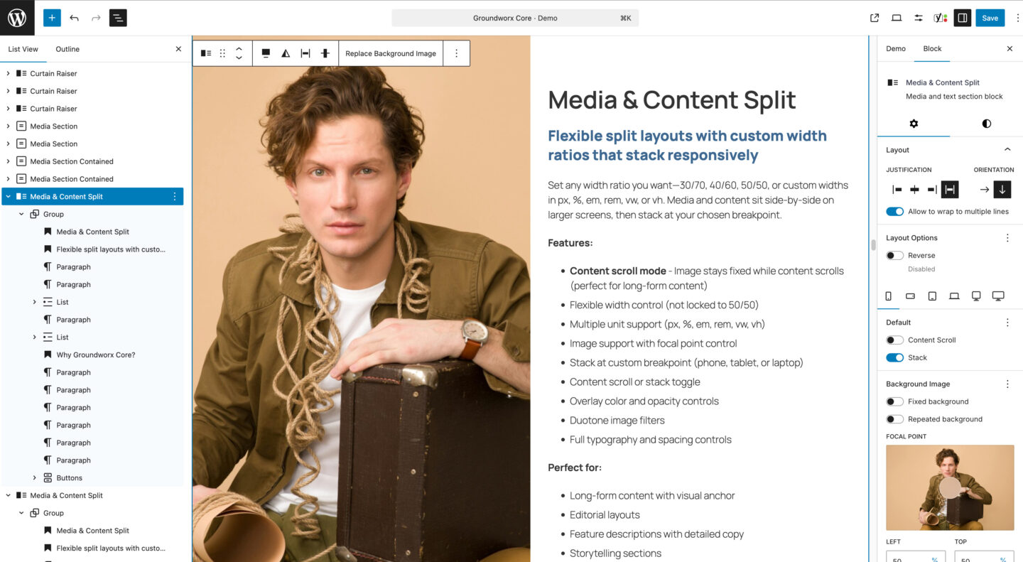 Groundworx Media Content Split
