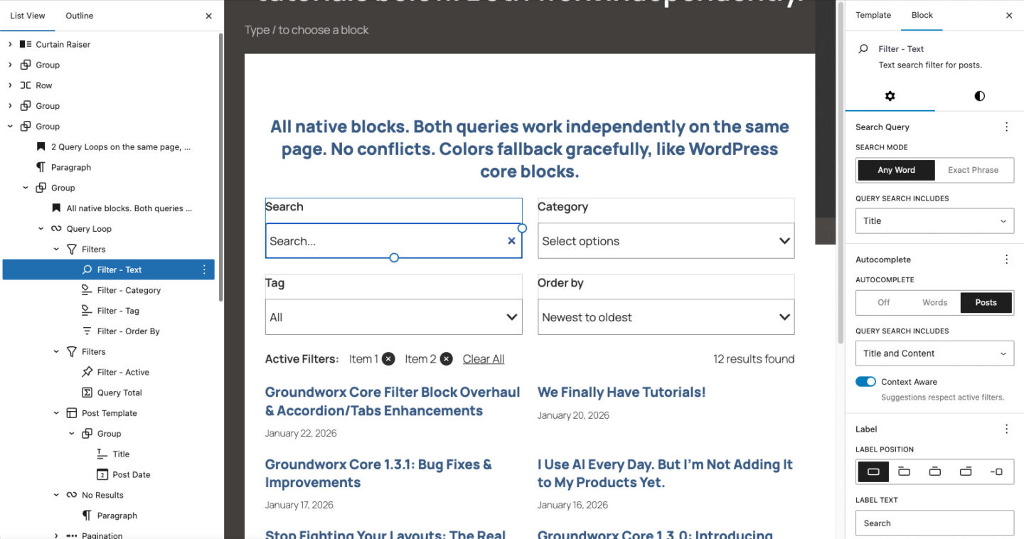 Query Filter Text Autocomplete