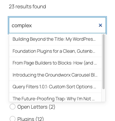 Query filter Autocomplete Posts Suggestion