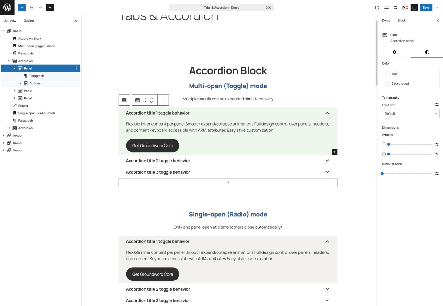 Groundworx Accordion Panel