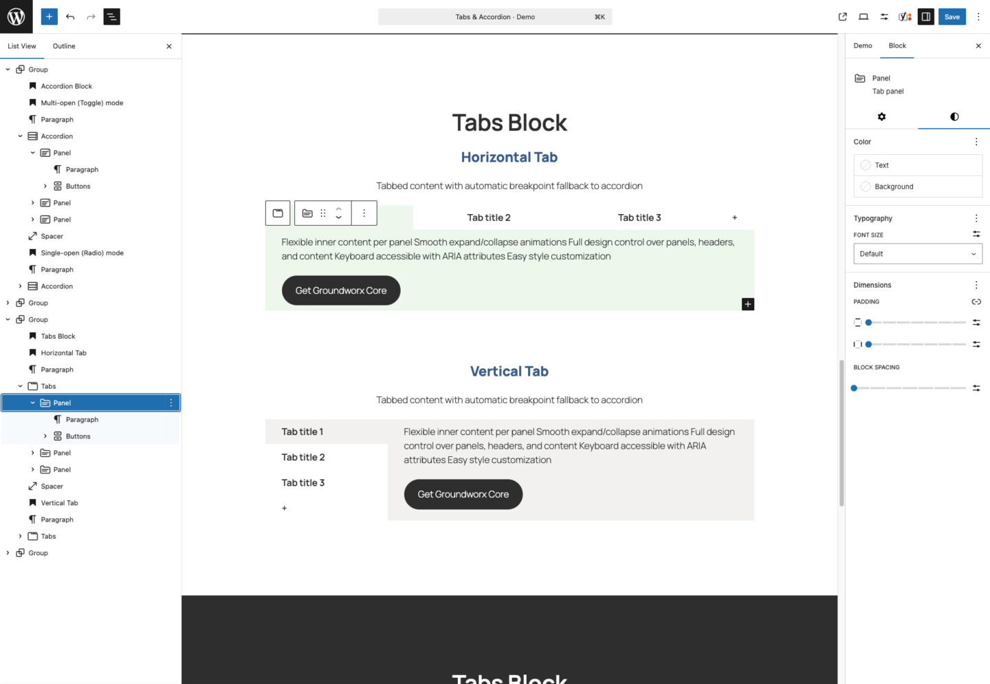 Groundworx Tabs Panel